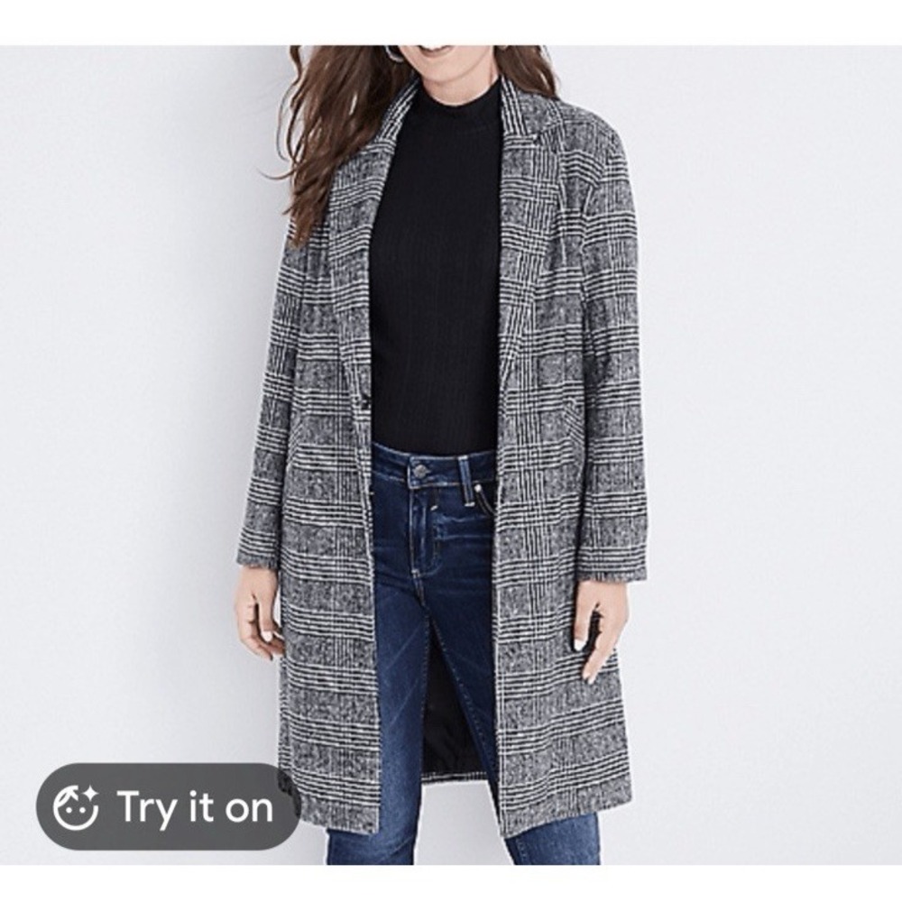 Love Tree Cardigan Long Open Sweater Jacket Black Gray Plaid Medium NWT Duster